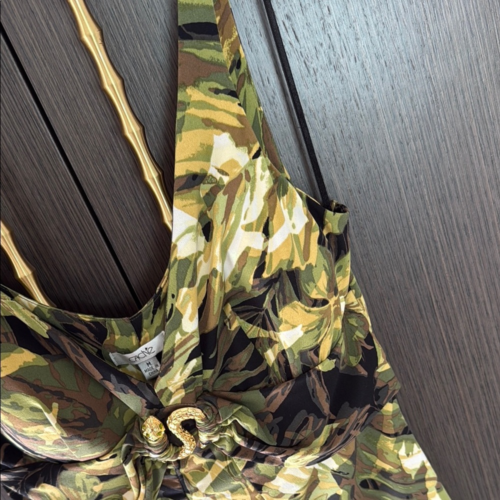 Cache Green and Yellow Fitted Tie Front Tank Top - Picture 8 of 17